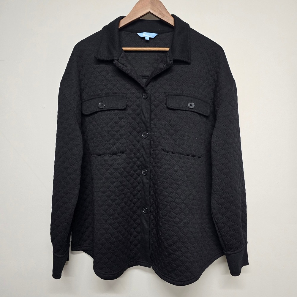 Penmans Quilted Shirt Jacket Women Large Black Button Up Casual Shacket